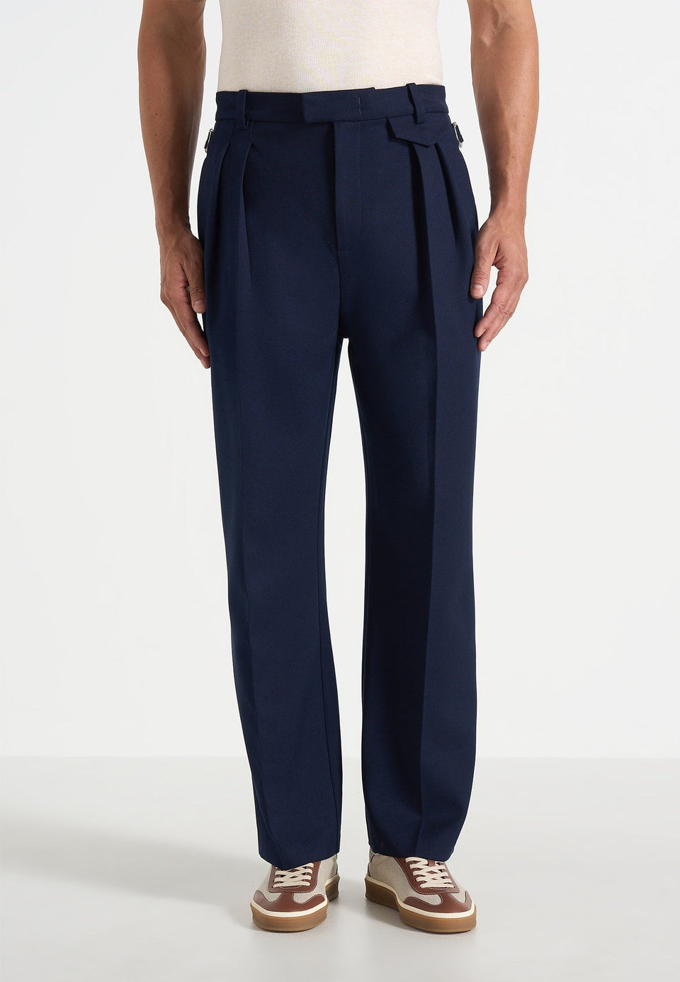 Pierre - Twin Pleat Tailored Trousers - Navy