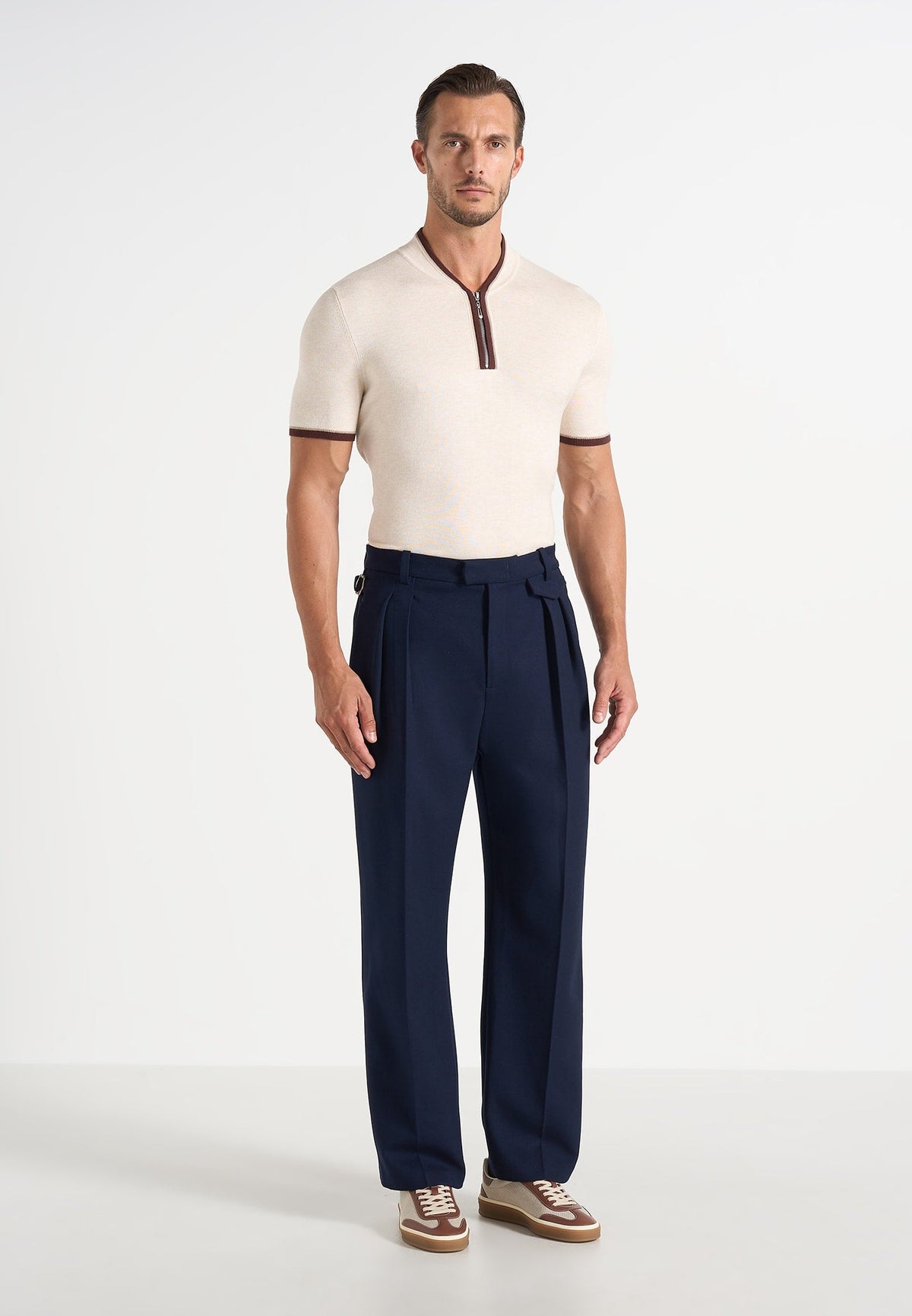 Pierre - Twin Pleat Tailored Trousers - Navy