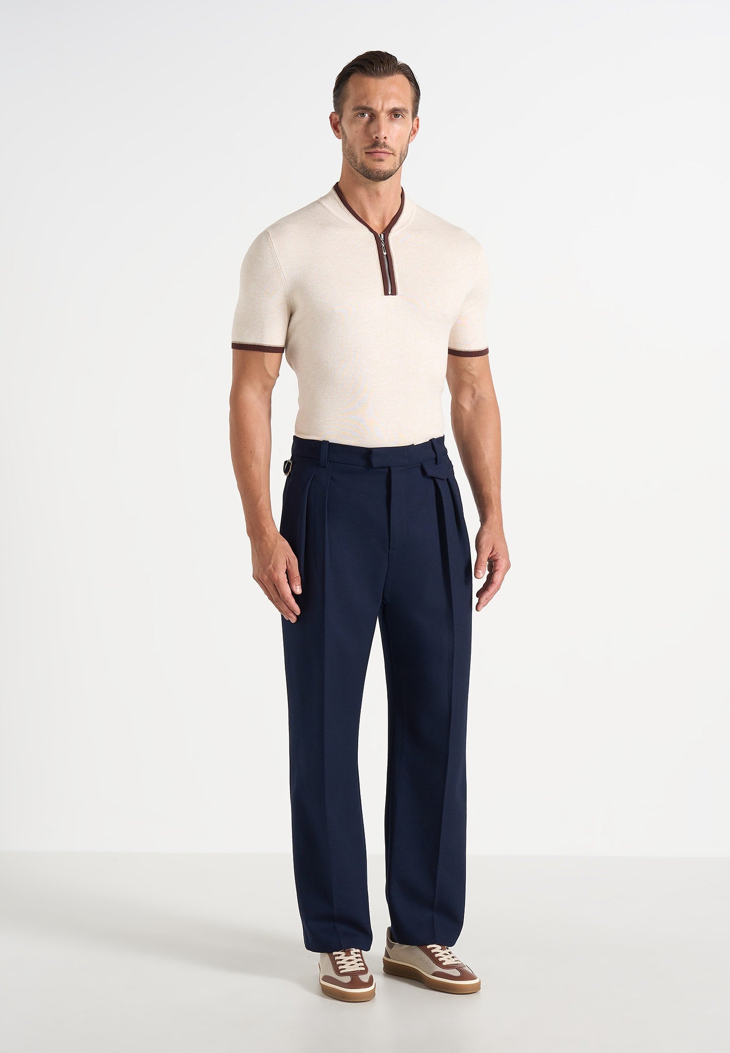 Pierre - Twin Pleat Tailored Trousers - Navy