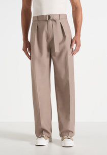 Loic - Wide Leg Tailored Pants With Belt - Taupe