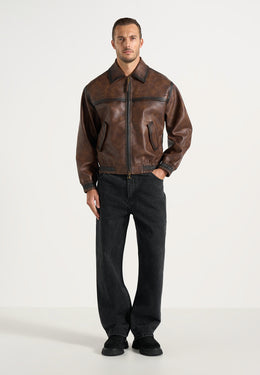 Clint - Vintage Leather Bomber Jacket - Brown