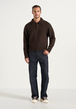 Finn - Brushed Wool-Blend Polo Knit Jumper - Brown