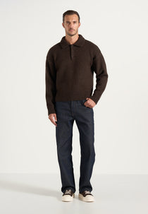 Finn - Brushed Wool-Blend Polo Knit Jumper - Brown