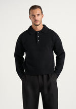 Finn - Brushed Wool-Blend Polo Knit Jumper - Black