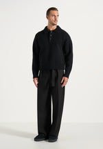 Finn - Brushed Wool-Blend Polo Knit Jumper - Black