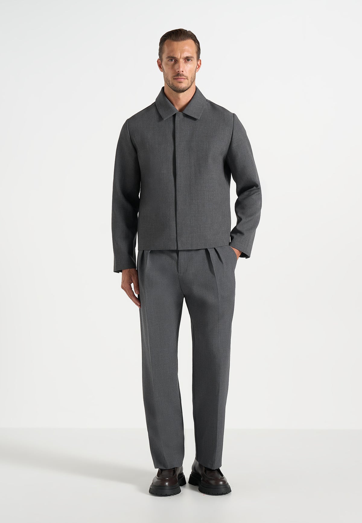 Bram - Minimal Tailored Wool-Blend Jacket - Charcoal Grey
