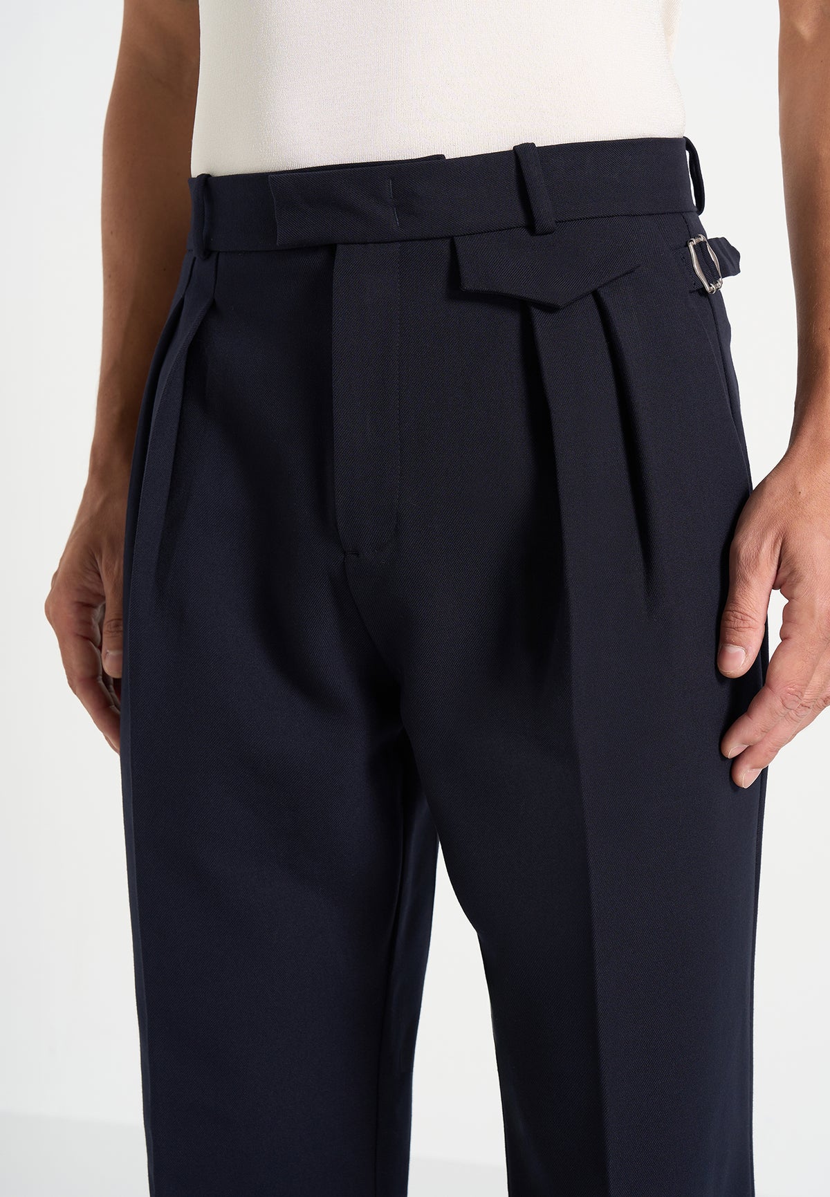 Pierre - Twin Pleat Tailored Wool-Blend Trousers - Dark Navy