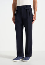Pierre - Twin Pleat Tailored Wool-Blend Trousers - Dark Navy