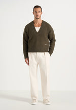 Chad - V-Neck Wool-Blend Knit Jumper - Olive