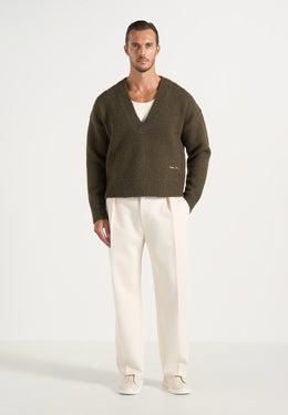 Chad - V-Neck Wool-Blend Knit Jumper - Olive