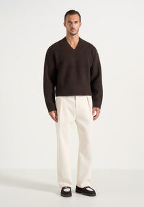 Remi - Signature Ribbed Wool-Blend V-Neck Jumper - Dark Brown