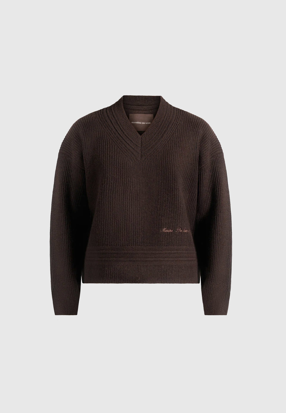 Remi - Signature Ribbed Wool-Blend V-Neck Jumper - Dark Brown