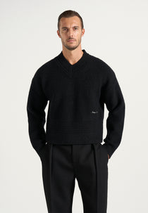 Remi - Signature Ribbed Wool-Blend V-Neck Jumper - Black