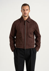 Vince - Suede Contrast Stitch Jacket - Brown