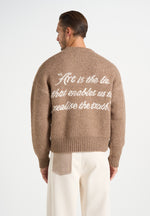 Kamil - Art Slogan Speckled Brushed Wool-Blend Knit Jumper - Beige