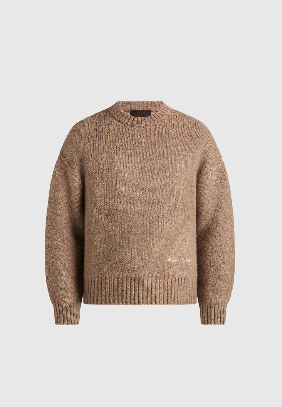 Kamil - Art Slogan Speckled Brushed Wool-Blend Knit Jumper - Beige