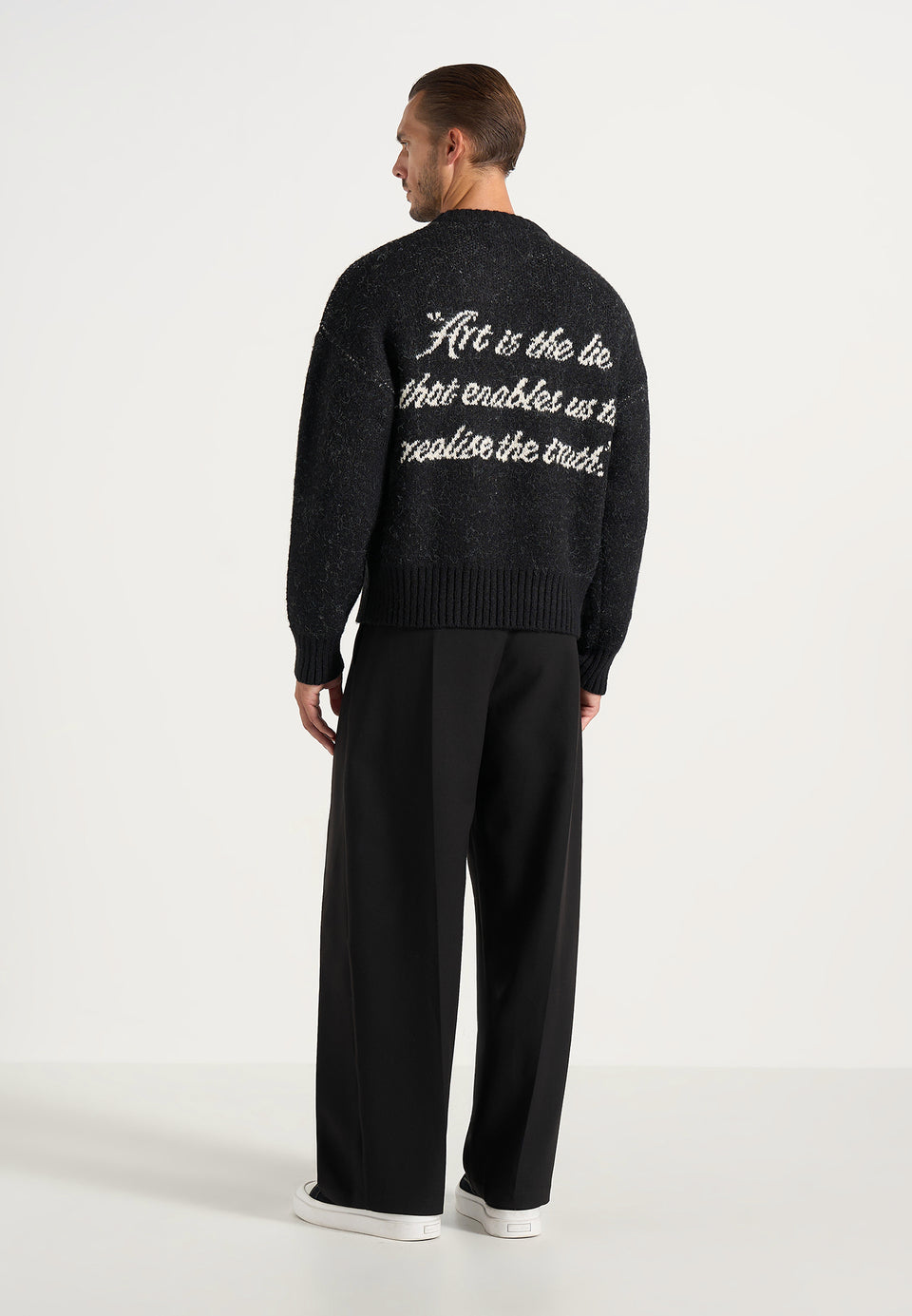 Kamil - Art Slogan Speckled Brushed Wool-Blend Knit Jumper - Black