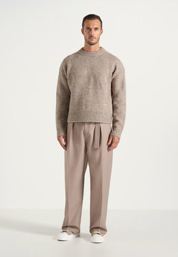 KW001 - Brushed Wool-Blend Knit Signature Jumper - Beige