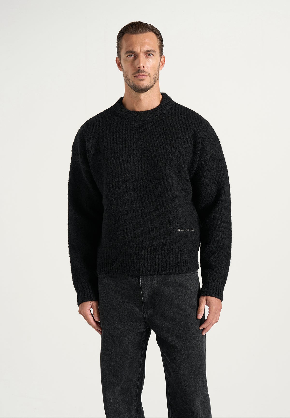 KW001 - Brushed Wool-Blend Knit Signature Jumper - Black