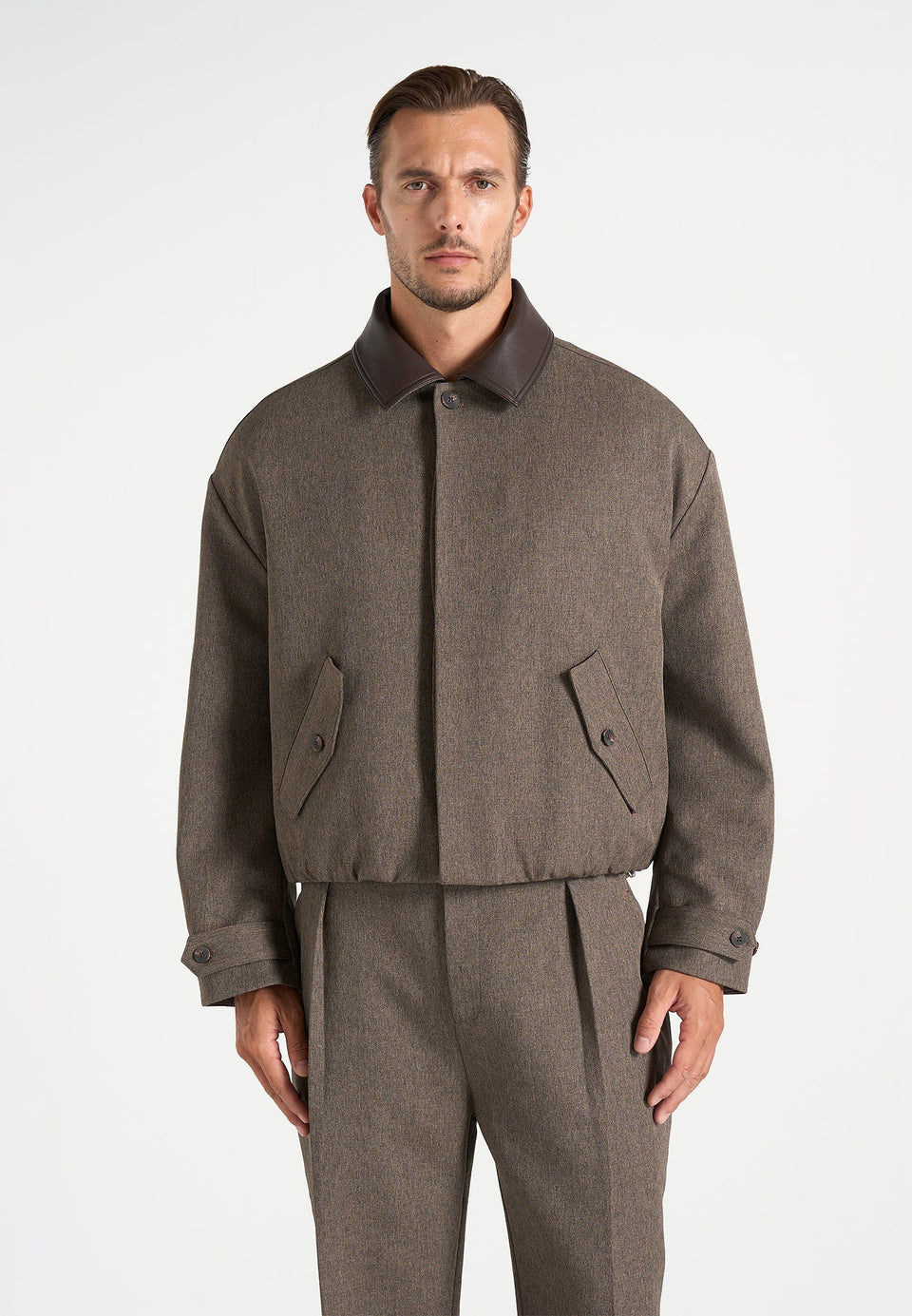 Cameron - Unisex Oversized Textured Tailored Bomber Jacket - Taupe