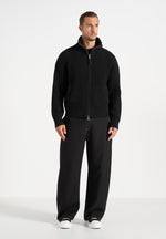 Kyle - Unisex Applique Detail Ribbed Knit Jacket - Black