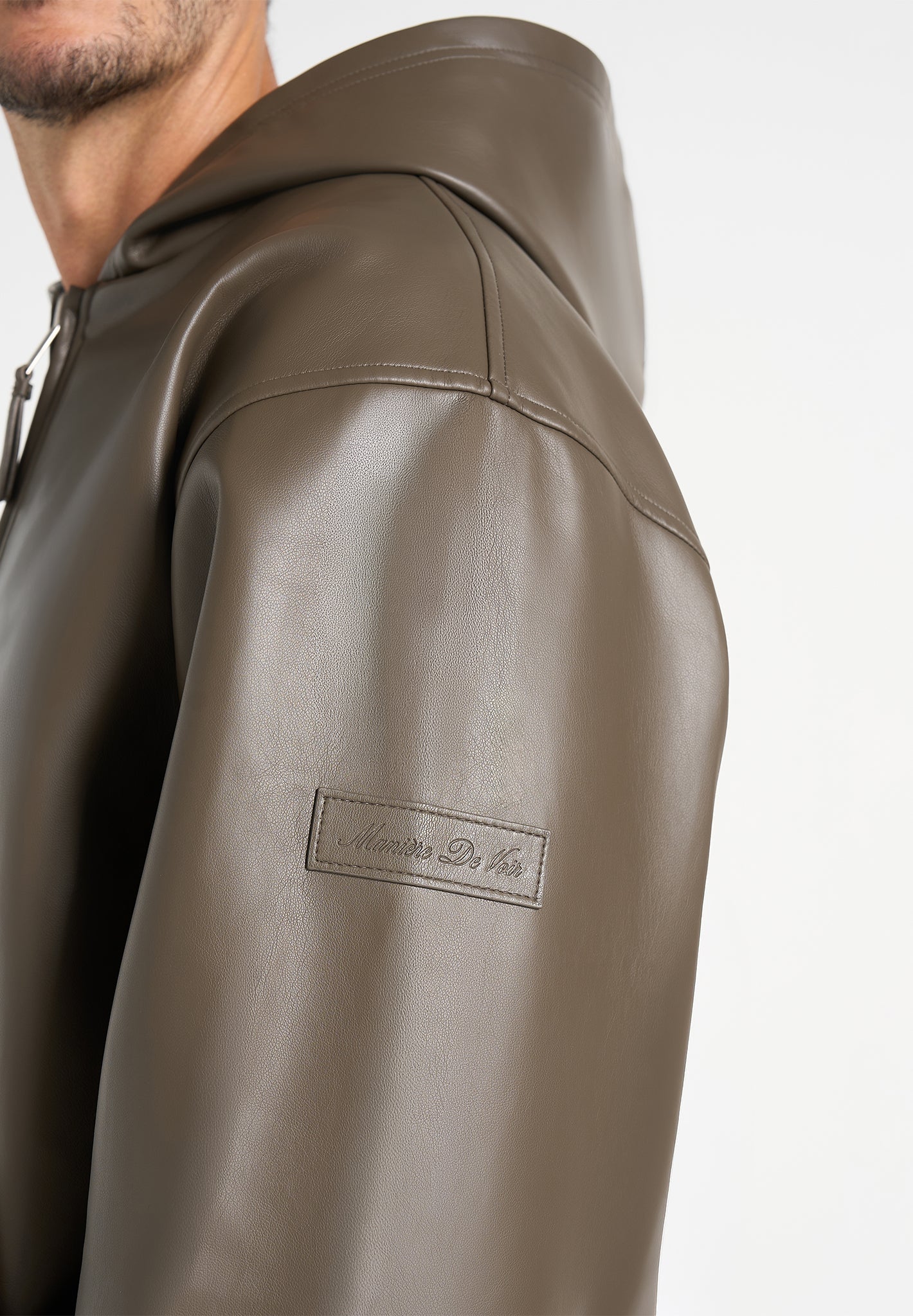 Jude - Unisex Leather Zip-Through Hooded Jacket - Olive