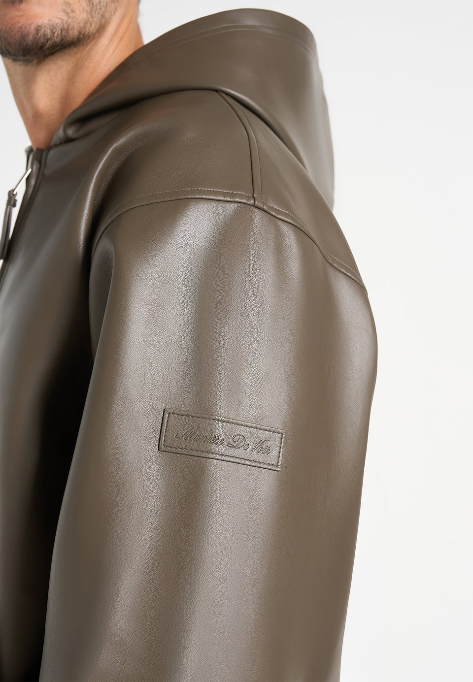 Jude - Unisex Leather Zip-Through Hooded Jacket - Olive