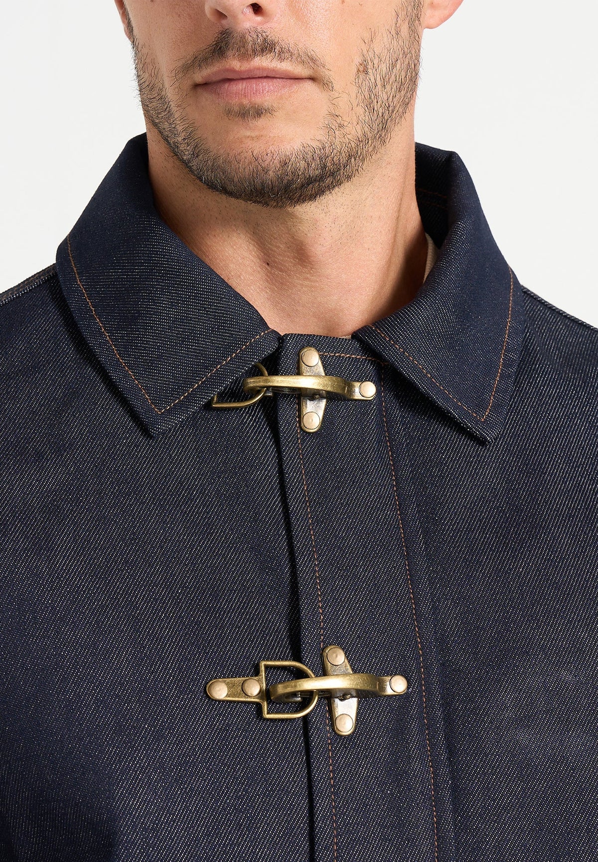 Nino - Unisex Clasp Detail Contrast Stitch Denim Jacket - Indigo