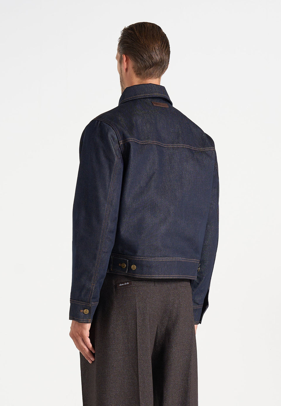 Nino - Unisex Clasp Detail Contrast Stitch Denim Jacket - Indigo