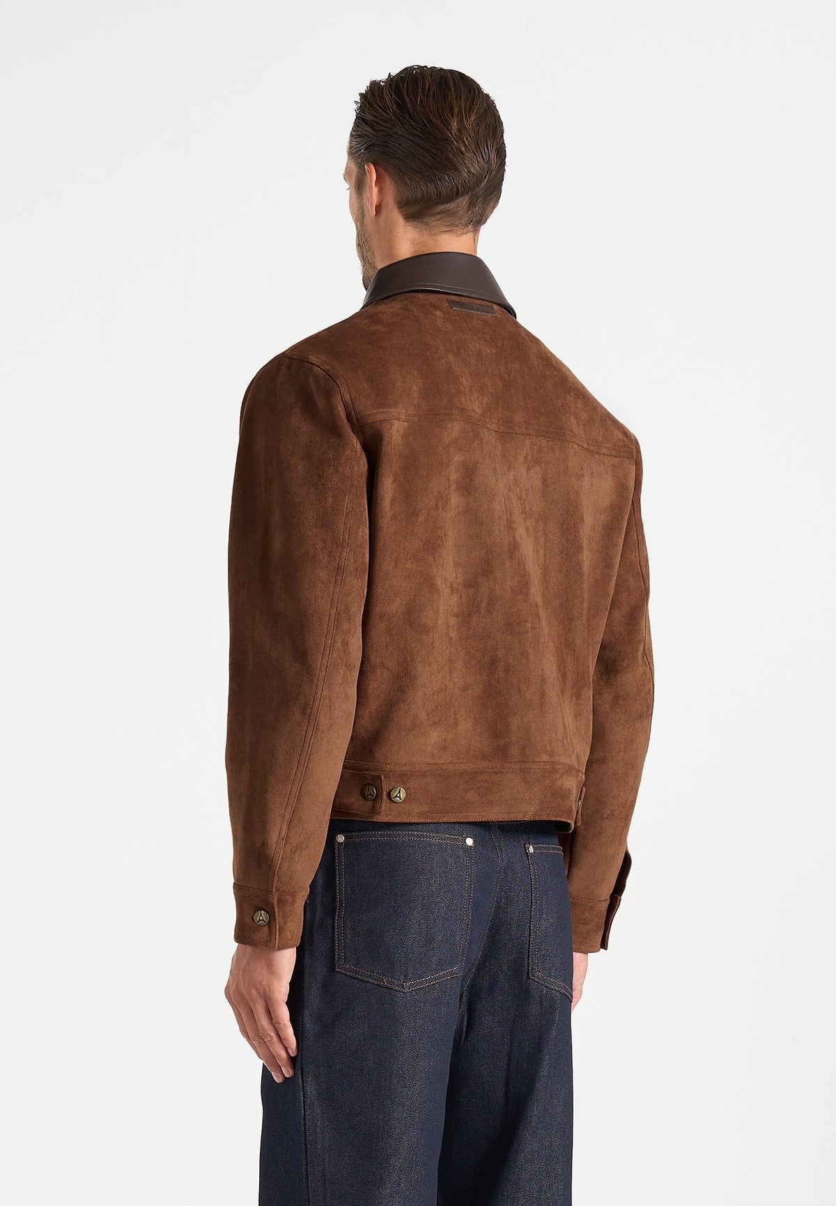 Nino - Unisex Clasp Detail Contrast Stitch Suede Jacket - Tan