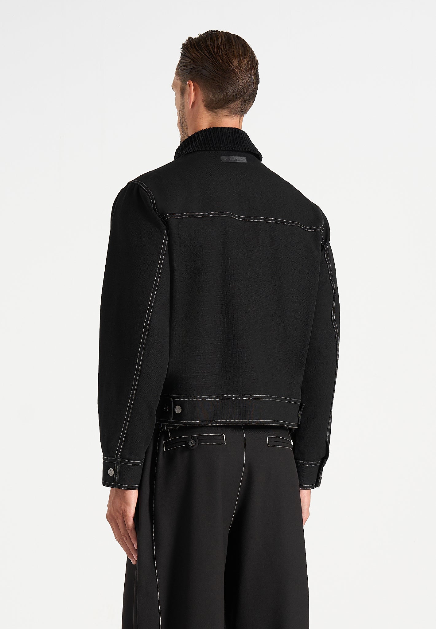 Nino - Unisex Clasp Detail Contrast Stitch Gabardine Jacket - Black