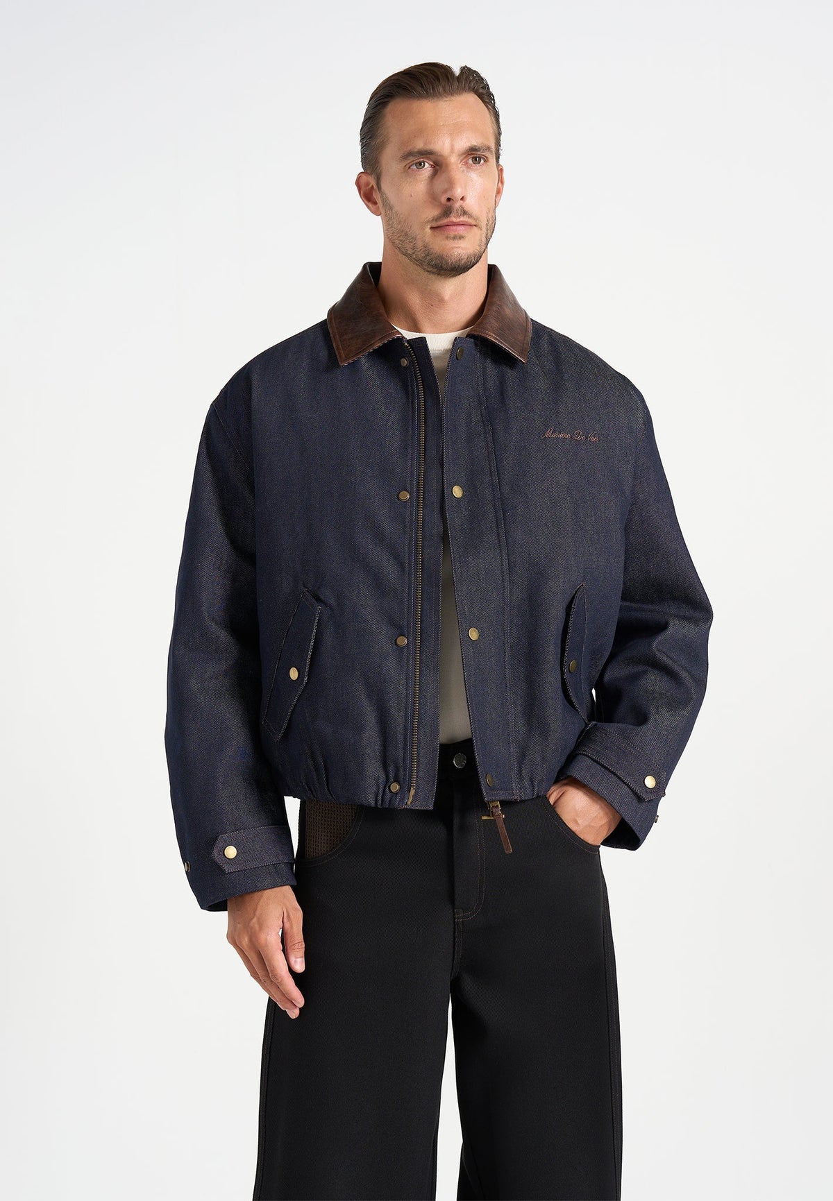Cameron - Unisex Oversized Denim Bomber Jacket - Indigo