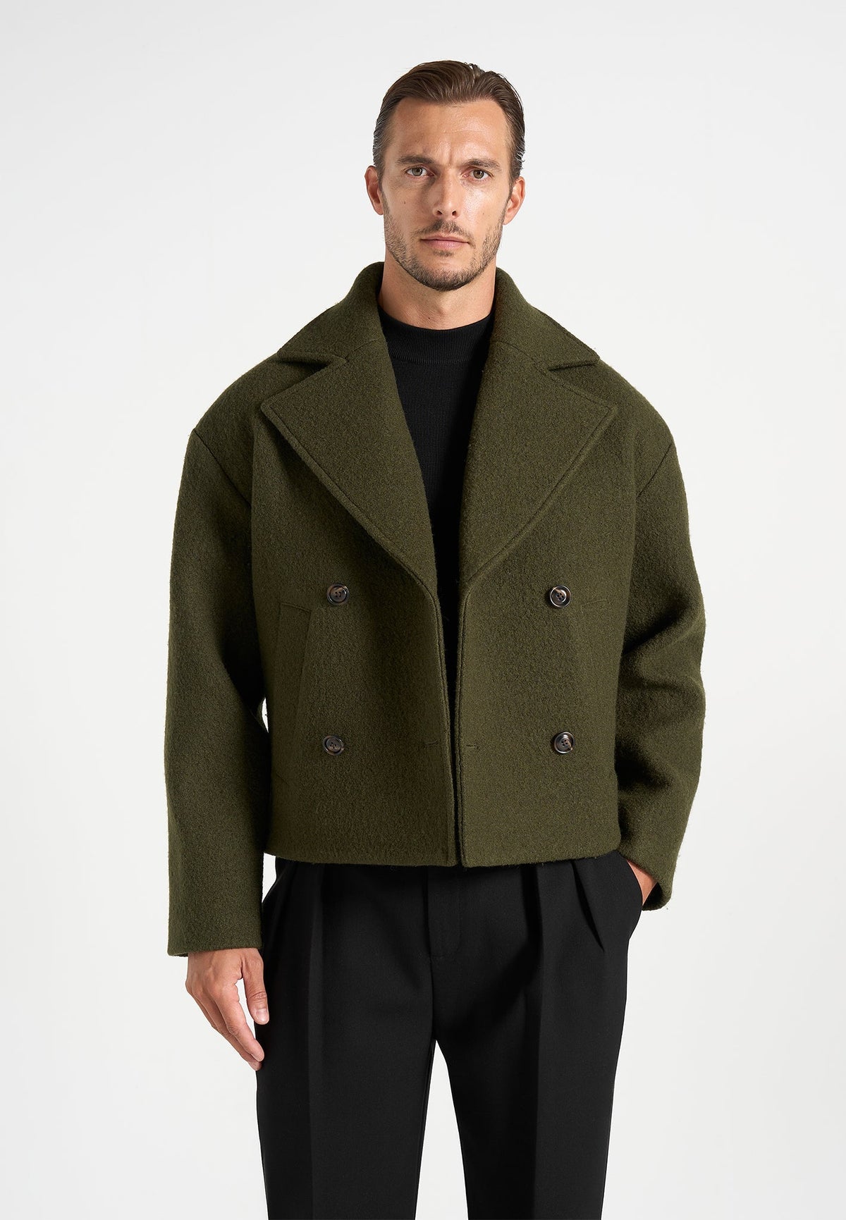 Mika - Unisex Double Breasted Wool Jacket - Olive