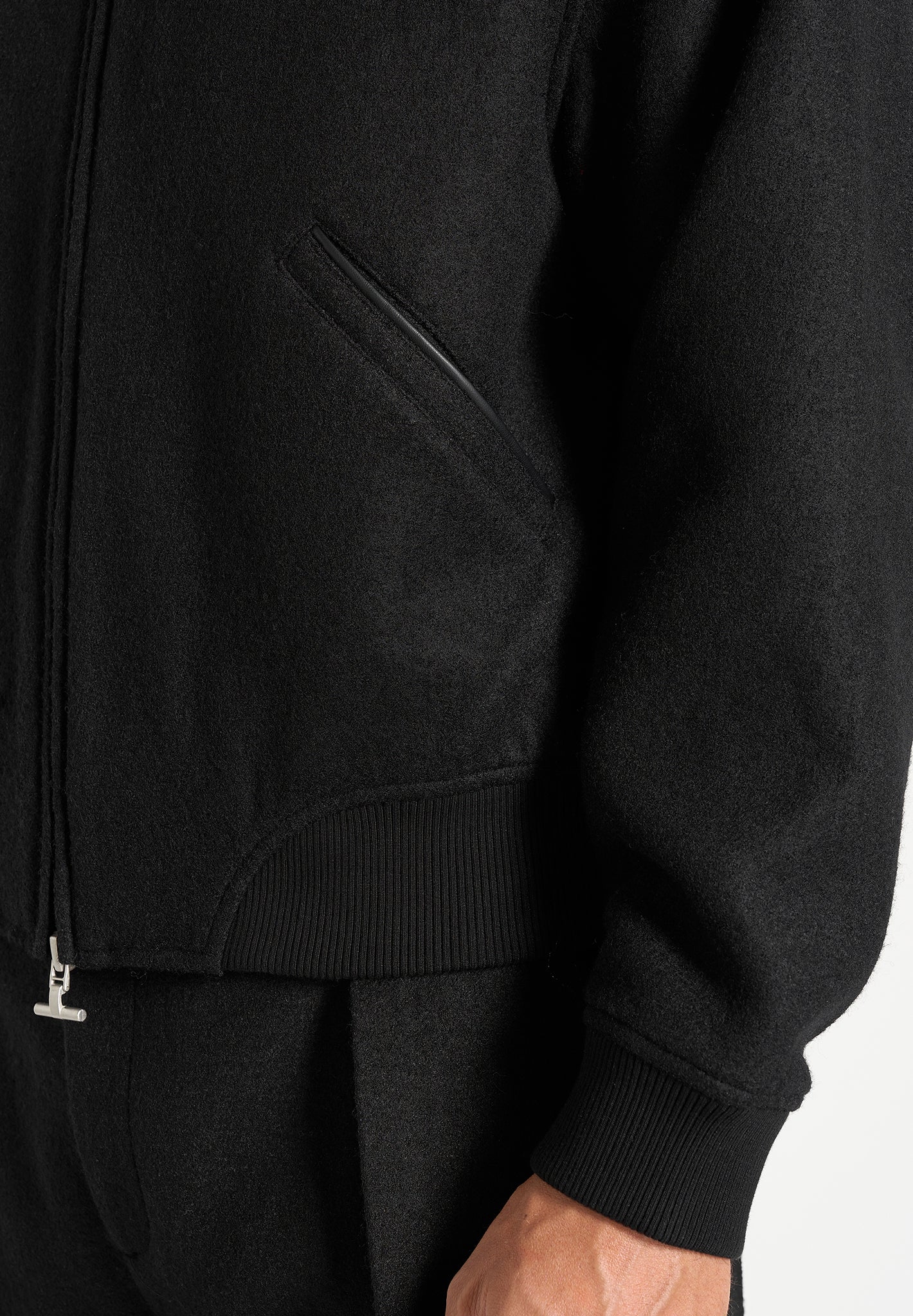 Leandro - Herringbone Brushed Wool Bomber Jacket - Black
