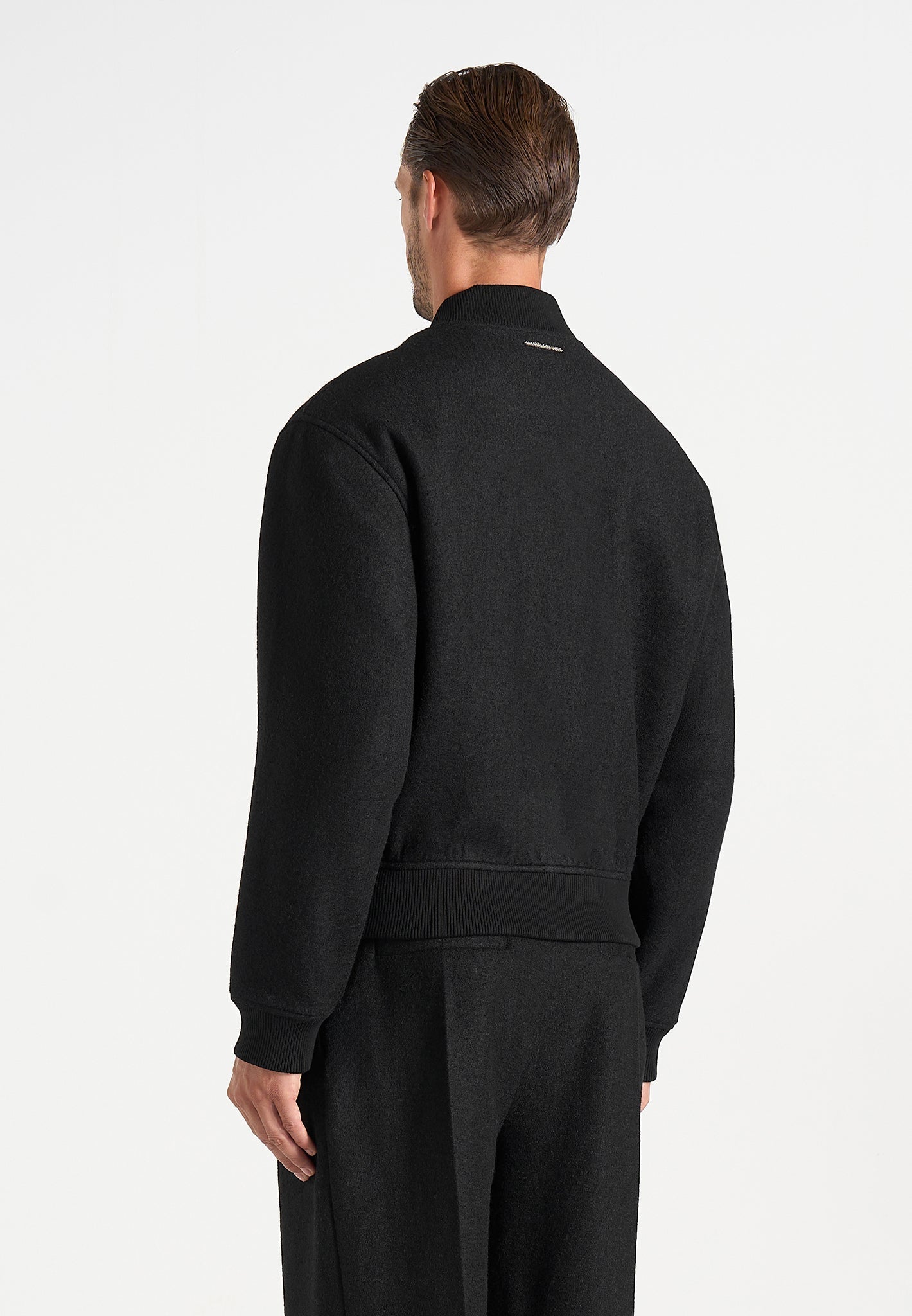 Leandro - Herringbone Brushed Wool Bomber Jacket - Black