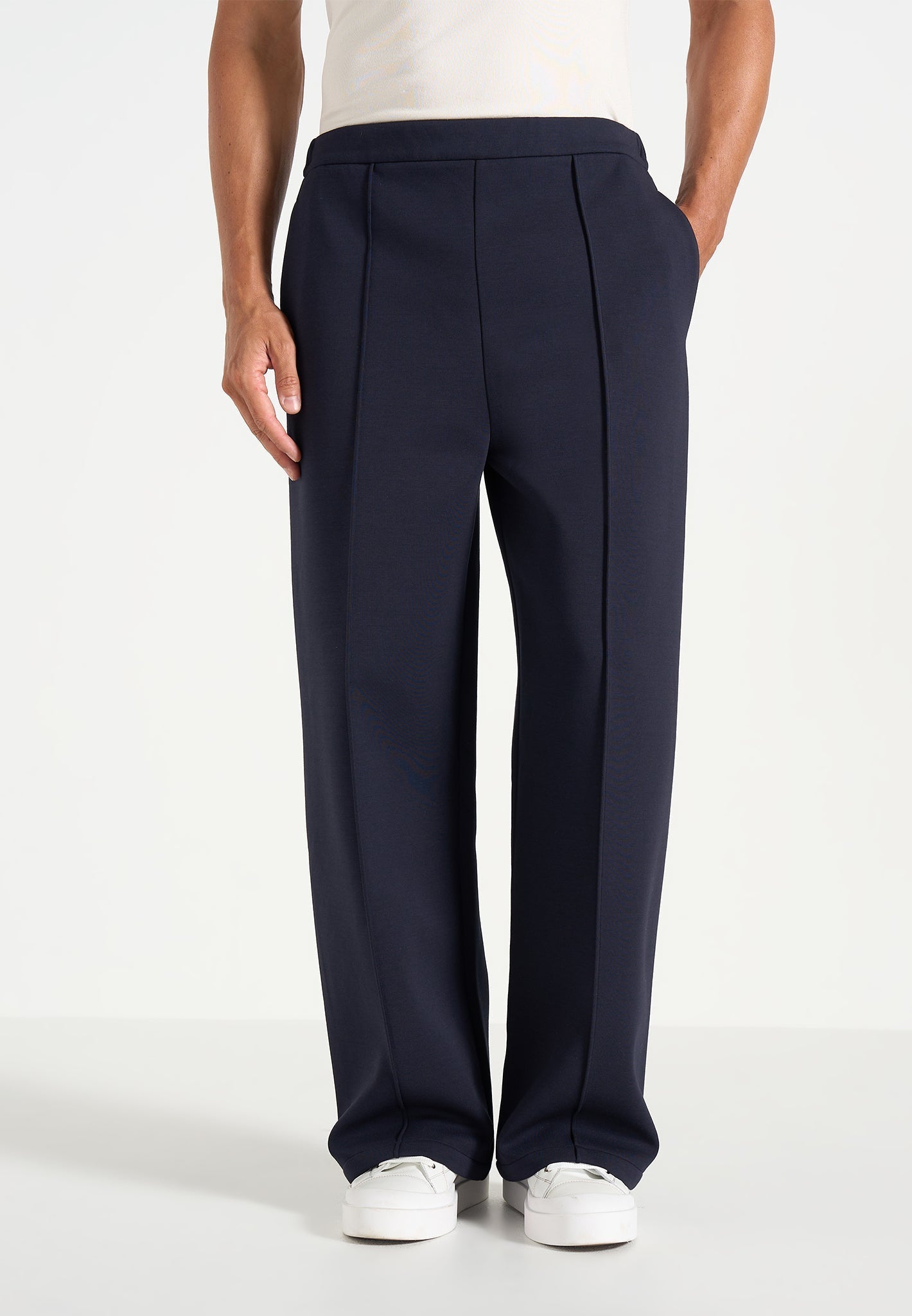 Jerome - Wide Leg Neoprene Trousers - Navy