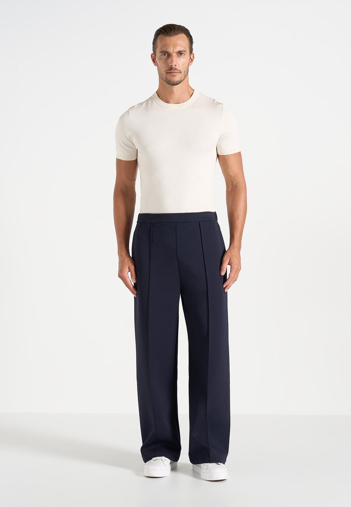 Jerome - Wide Leg Neoprene Trousers - Navy