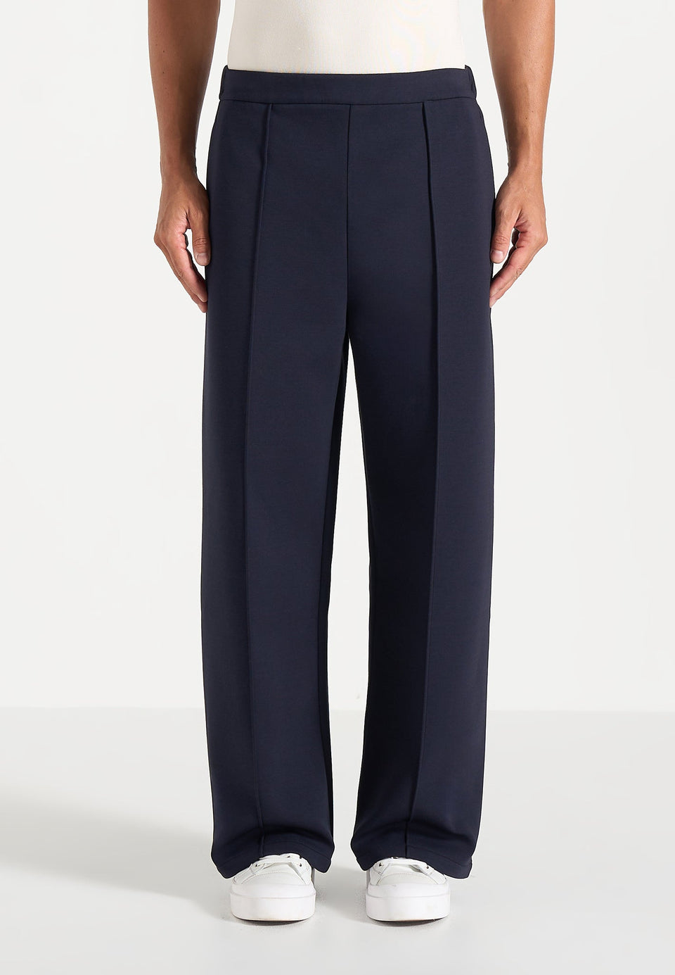 Jerome - Wide Leg Neoprene Trousers - Navy