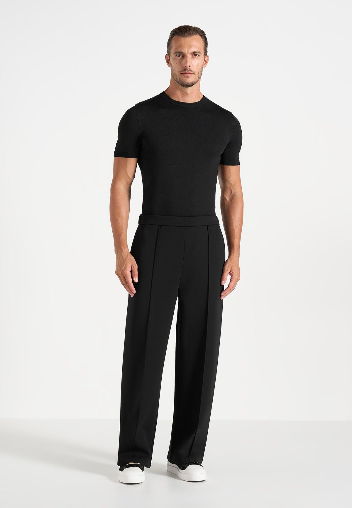 Jerome - Wide Leg Neoprene Trousers - Black