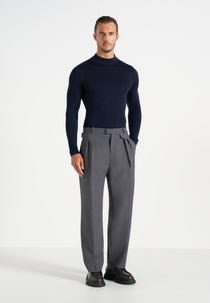 KW003 - Fitted Mock Neck Wool-Blend Jumper - Navy