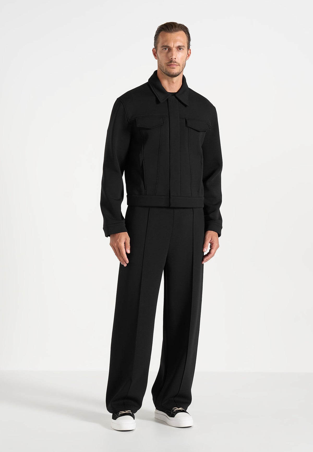 Jerome - Wide Leg Neoprene Trousers - Black