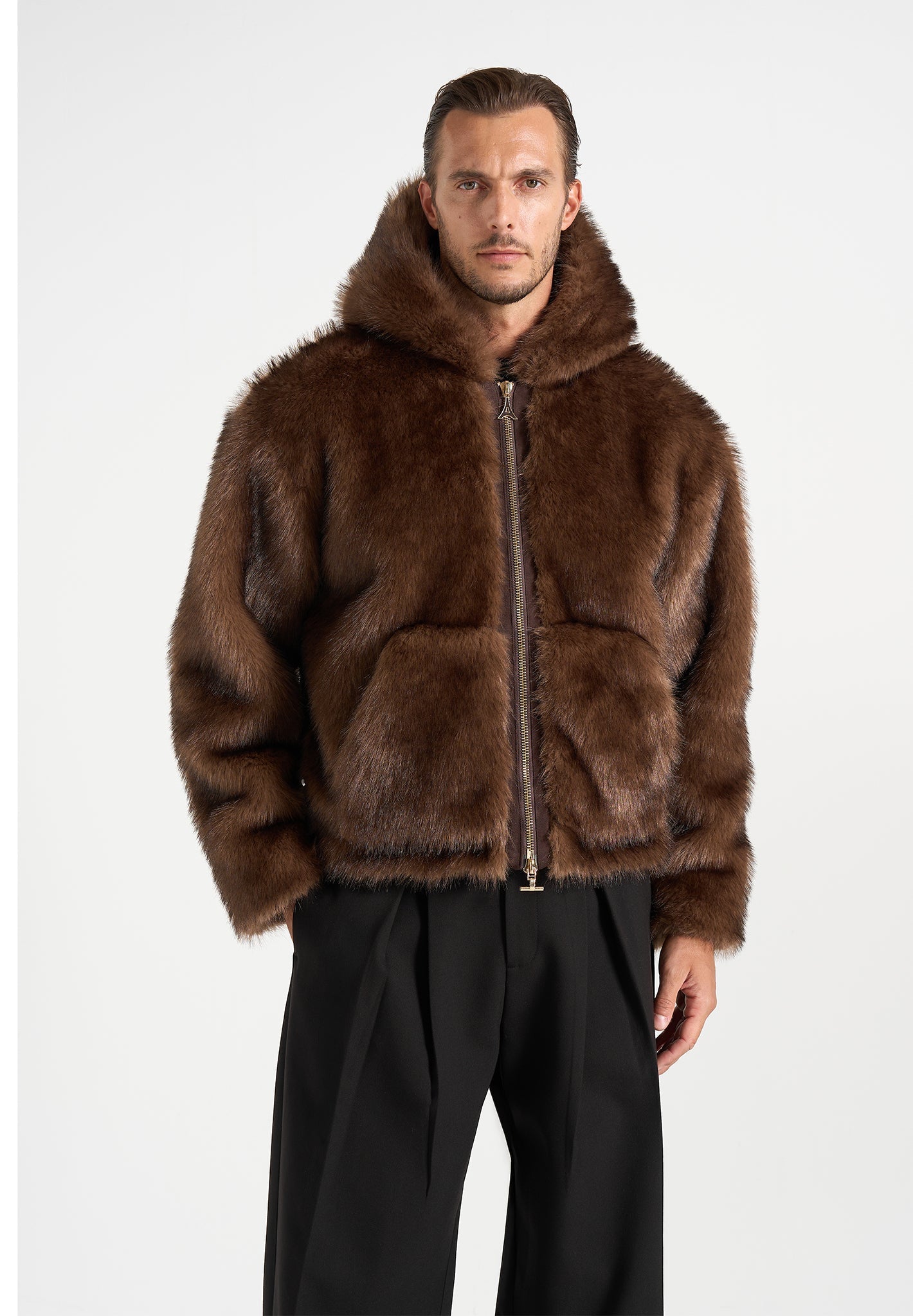 Ryan - Fur Hooded Jacket - Brown