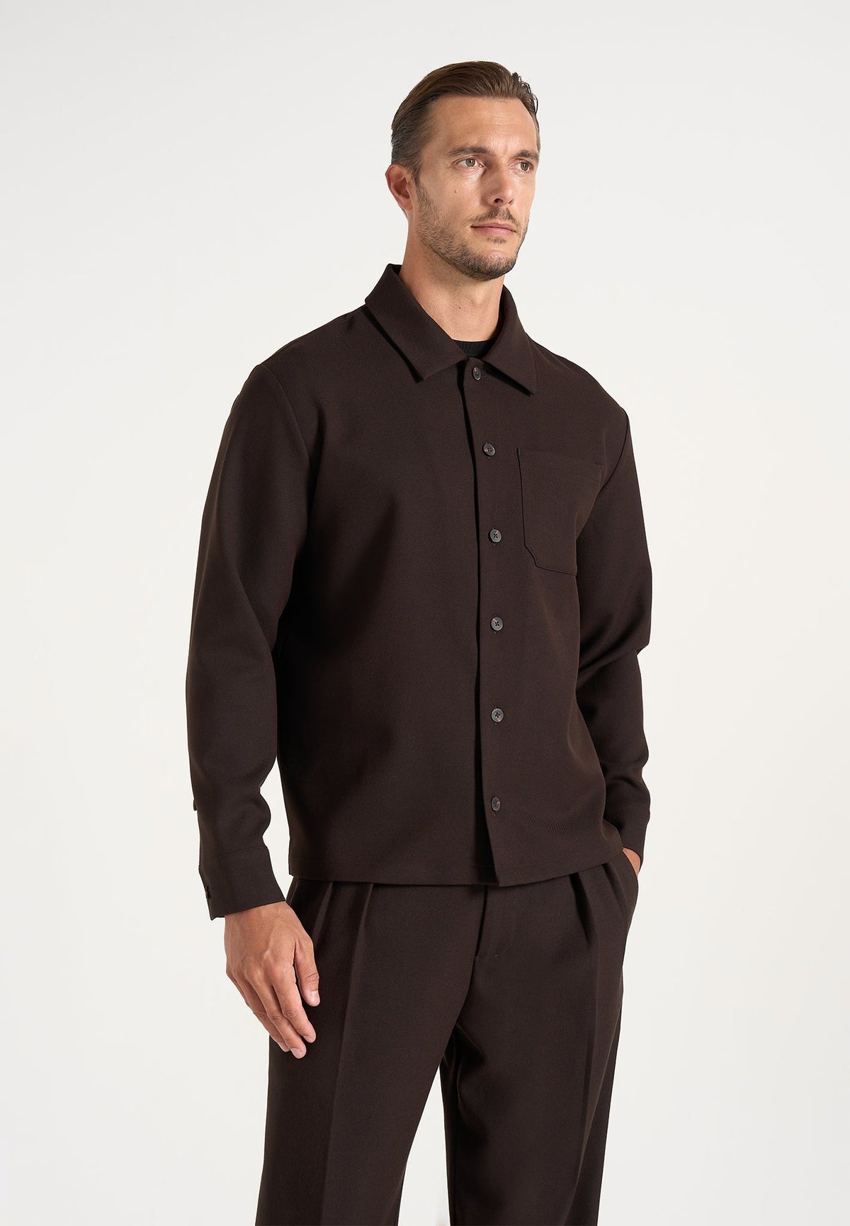Valentin - Classic Tailored Wool-Blend Long Sleeve Shirt - Brown