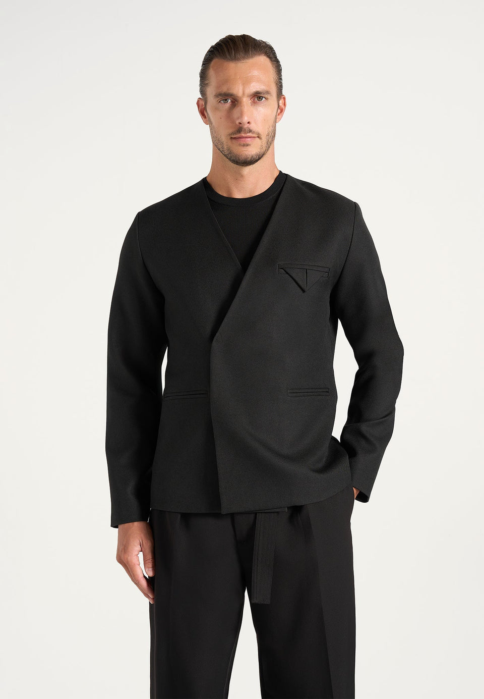 colin-collarless-double-breasted-minimal-blazer-black