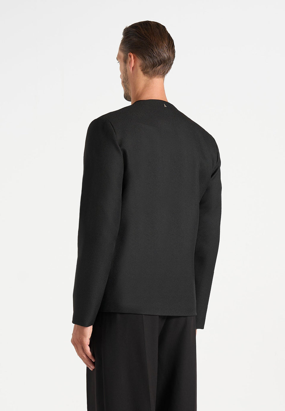 colin-collarless-double-breasted-minimal-blazer-black