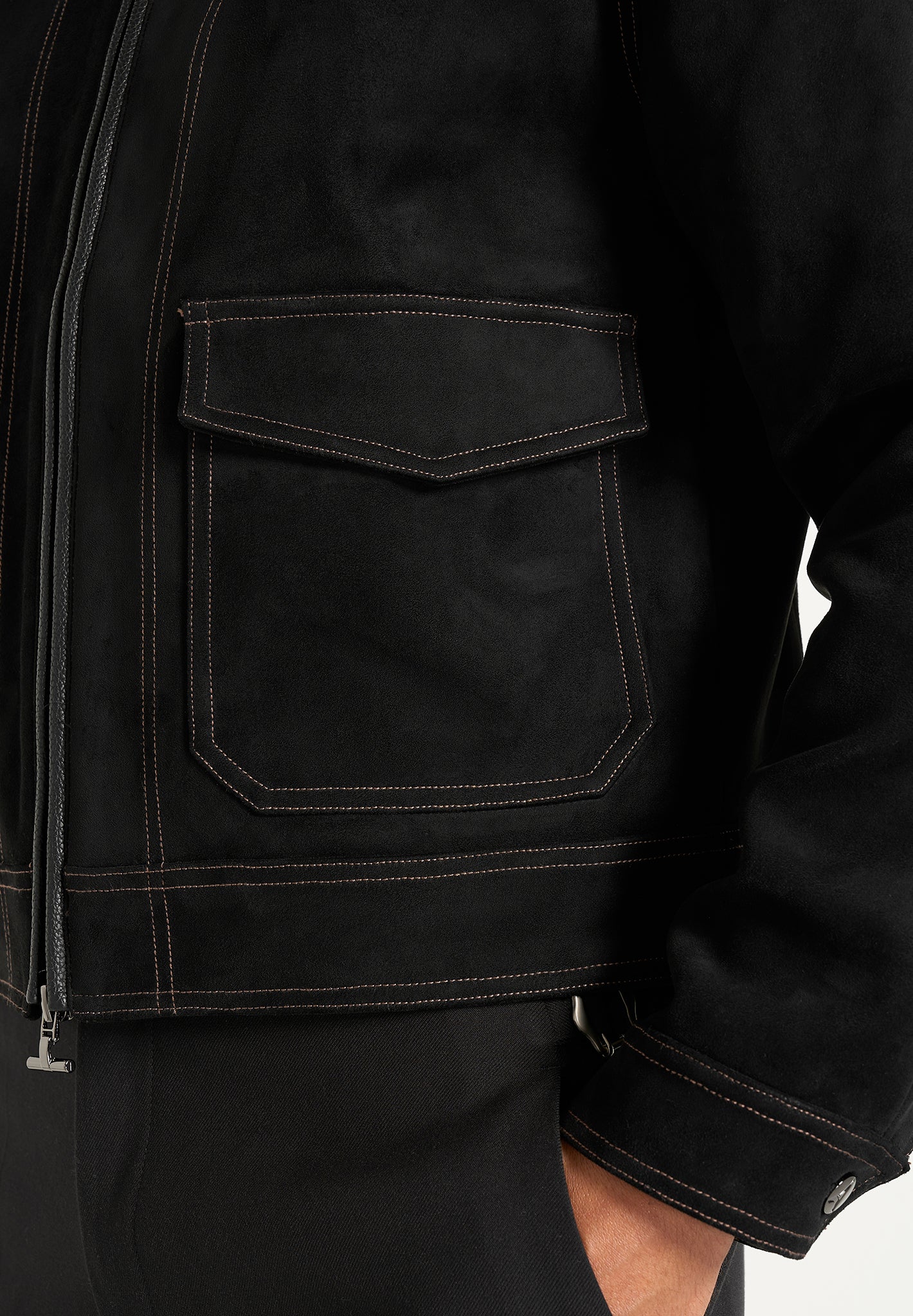 Vince - Suede Contrast Stitch Jacket - Black
