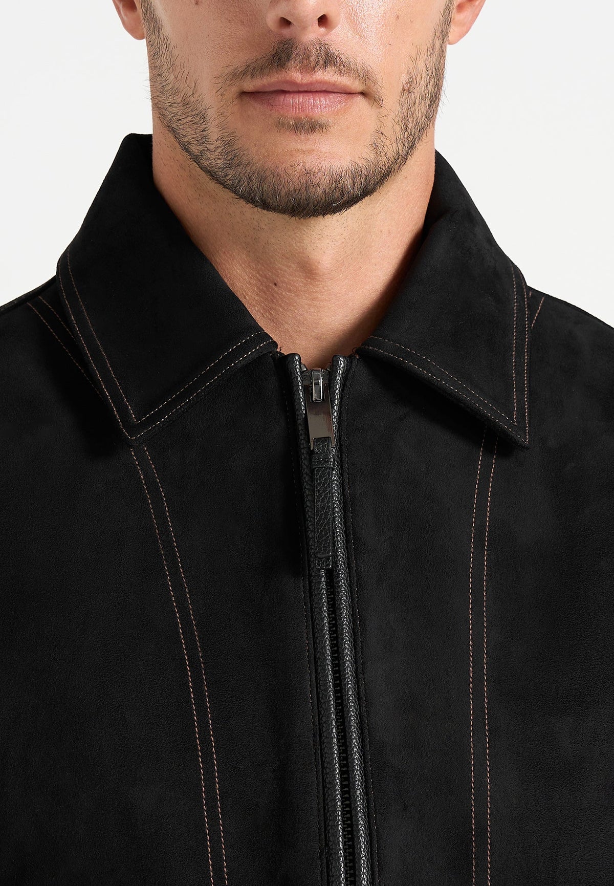 Vince - Suede Contrast Stitch Jacket - Black