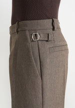 Dorian - Relaxed Fit Pleated Textured Tailored Trousers - Taupe