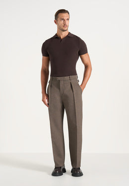 Dorian - Relaxed Fit Pleated Textured Tailored Trousers - Taupe