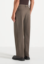 Dorian - Relaxed Fit Pleated Textured Tailored Trousers - Taupe